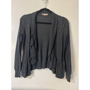 Rebecca Taylor To Knit Open Front Ruffle Cardigan S Dark Gray Wool Blend